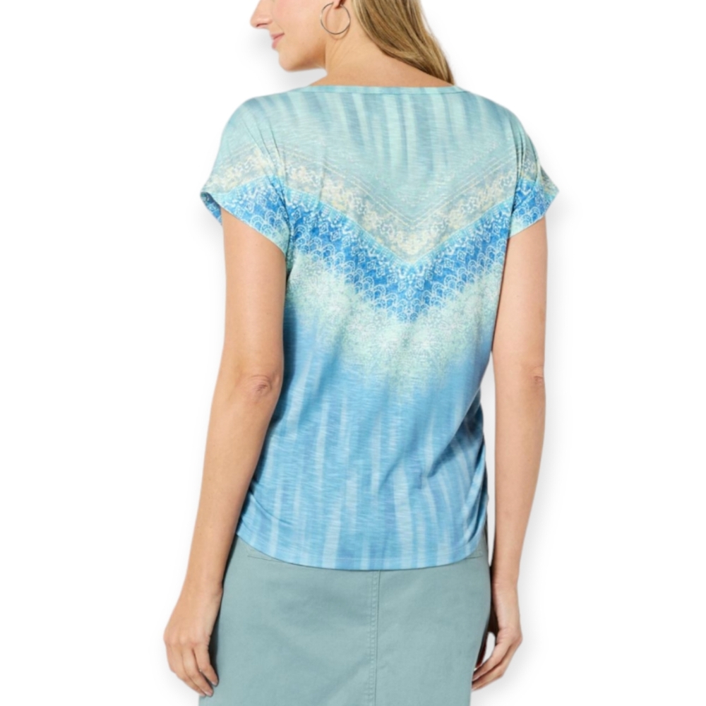 Democracy Ombré Tie Dye‎ Print Slub Knit Knot-Front Tee XL - Picture 5 of 9